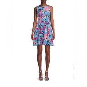 Vince Camuto Floral Print Fit & Flate Scuba Dress EUC 10
